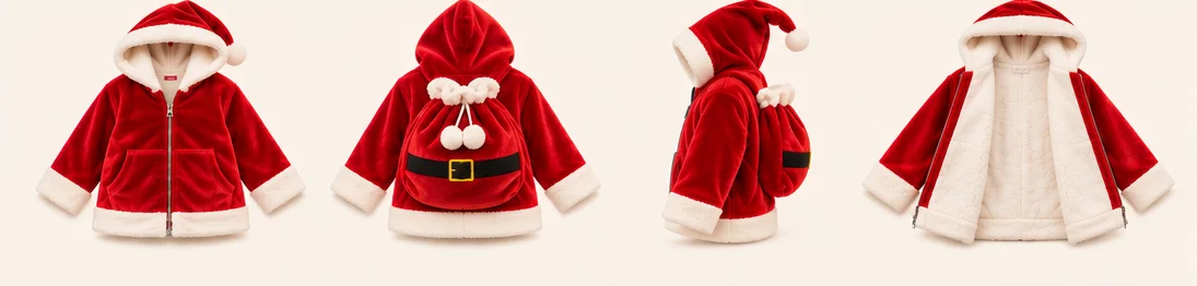 Santa Sack Hoodie front, back, side and open views